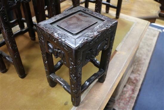 A nest of five carved hardwood Chinese tables W.46cm